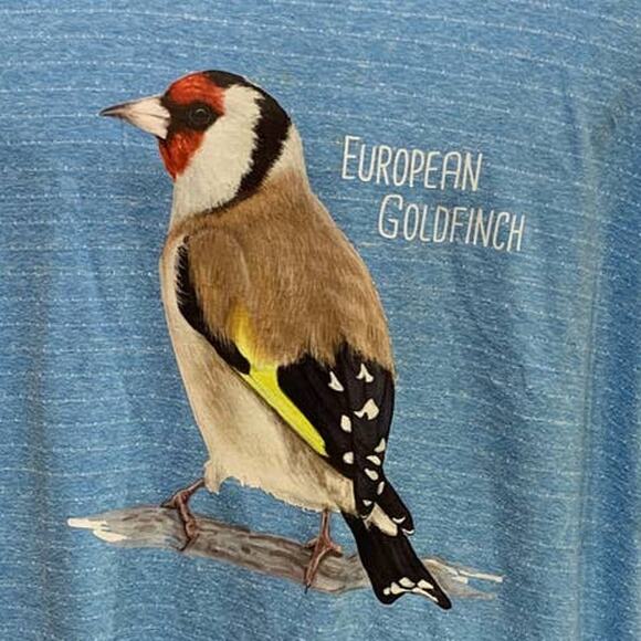 Upcycled Hand Printed 2XL Ukraine Flag European Goldfinch Slava Ukraini Tee - Picture 2 of 5